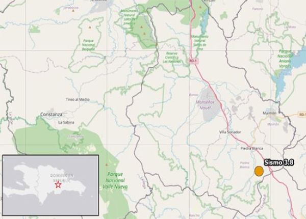 Sismo 3.8 al Sur de Piedra Blanca, Monseñor Nouel