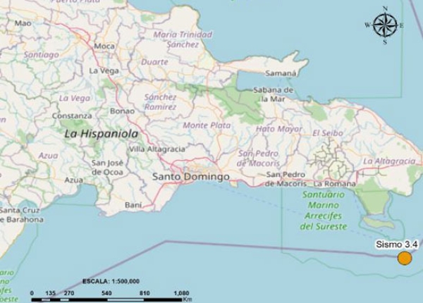 Sismo 3.4 al SE de la Isla Saona