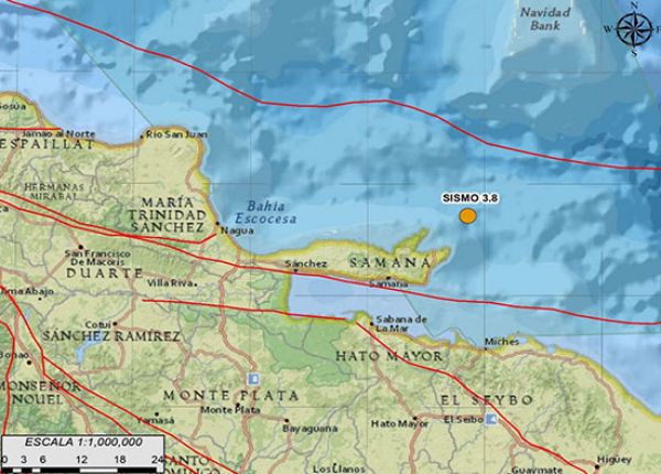 Sismo 3.8 ubicado al NE de las Galeras, Samaná