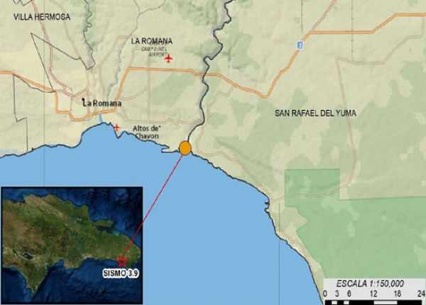 Sismo de Magnitud 3.9 ubicado al oeste de San Rafael del Yuma, La Altagracia