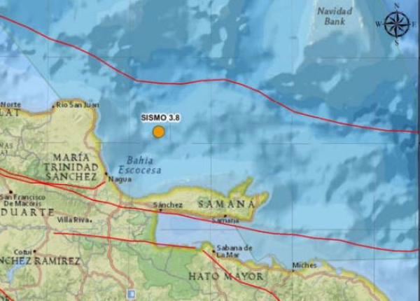 Sismo 3.8 ubicado al NE de Nagua, océano Atlántico