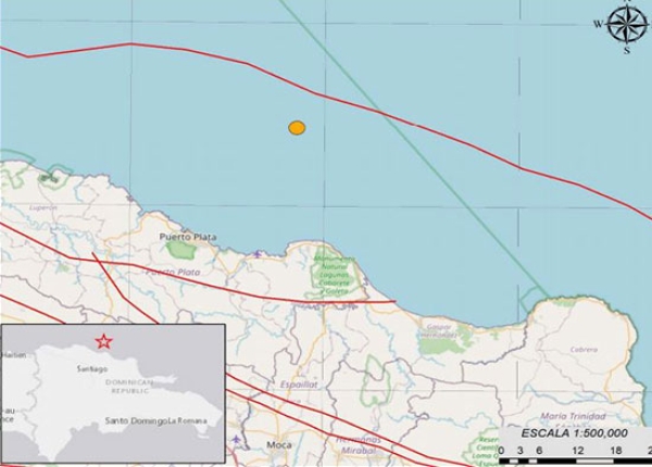 Sismo 3.8  ubicado al NE de Puerto Plata, océano Atlántico