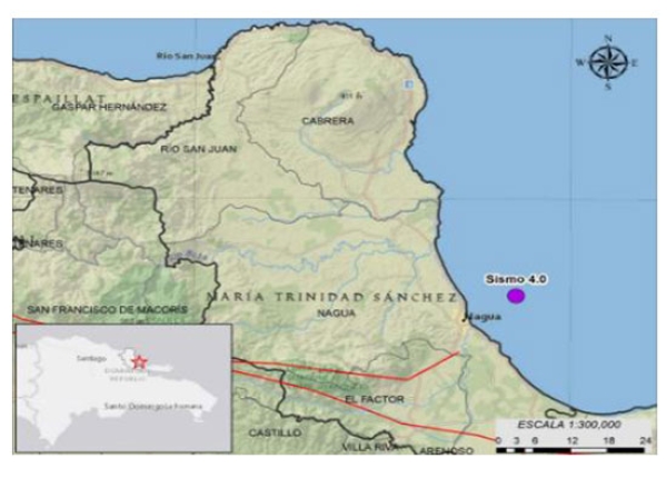 Sismo 4.0 ubicado al NE de Nagua, Océano Atlántico.