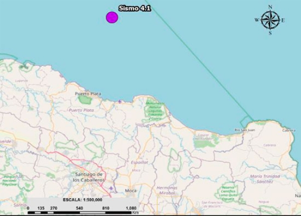 Sismo 4.1 al Norte de la Provincia de Puerto Plata