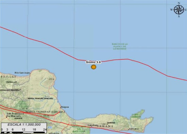 Sismo 3.8 ubicado al NNO de las Terrenas